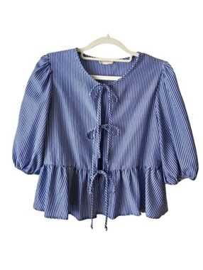 Blue Peplum Striped Blouse